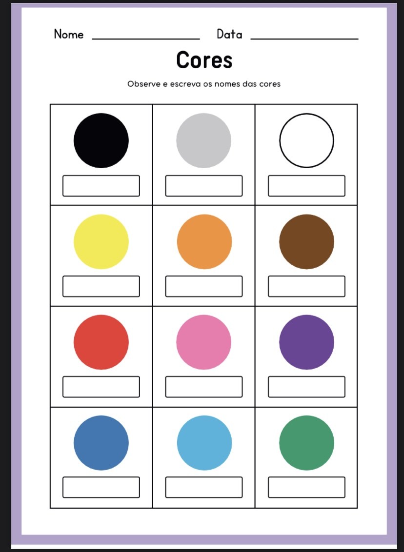Atividade de escrita dos nomes das cores